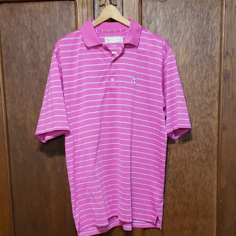 Donald Ross,Pink And Blue Striped Men's Polo Shirt, size large.